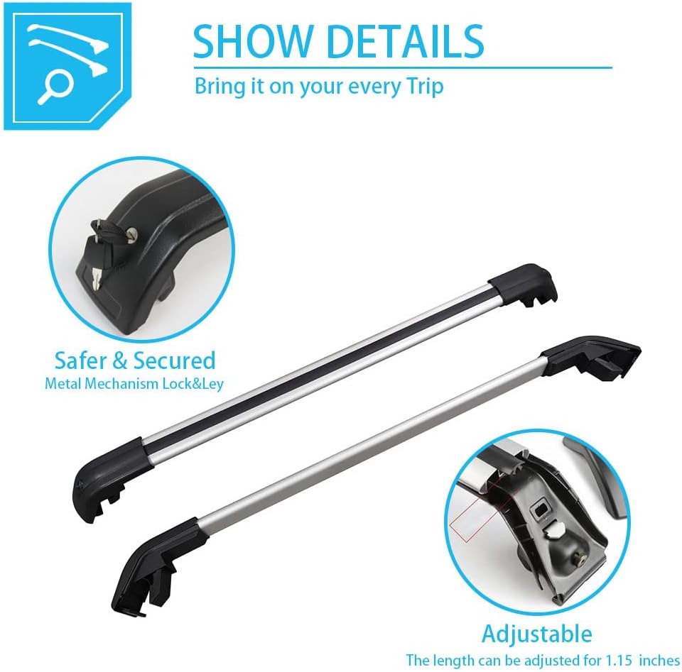 Lockable Roof Racks for Nissan Qashqai 2017-2023, Work w/Factory Raised Side Rails, Anti-Theft Cross Bars