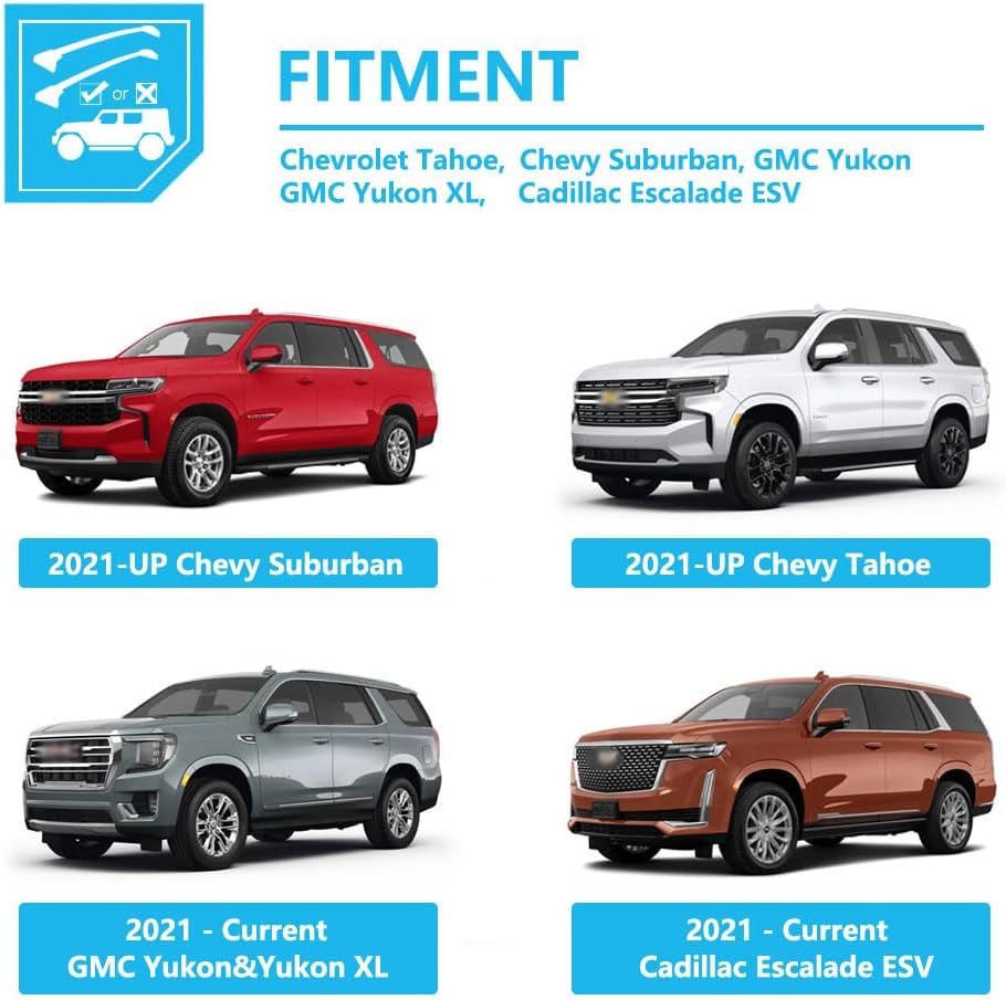Enhanced 265 LBS Roof Racks for 2021-2025 Chevrolet Tahoe Suburban, GMC Yukon & Yukon XL, Cadillac Escalade ESV, All Aluminum Anti-Theft Cross Rails for Cargo Luggage Kayak Bike Snowboad
