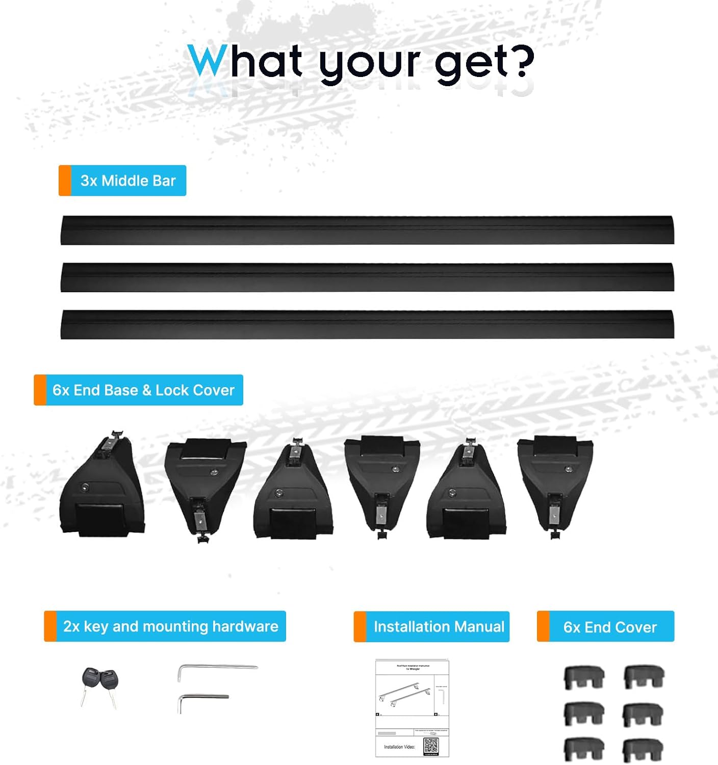 330LBS Lockable 3-PC Roof Racks Compatible with 2007-2025 Jeep Wrangler JK JL Gladiator JT 2&4 Door, Aluminum Black Cross Bars