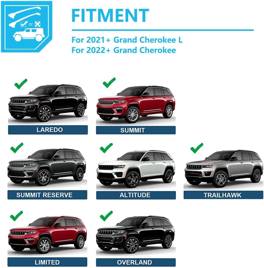 220 LBS Roof Racks Cross Bars for 2021-2025 Jeep Grand Cherokee L & 2022-2025 Grand Cherokee WL, Deepace Black All Aluminum Alloy Cross Rails