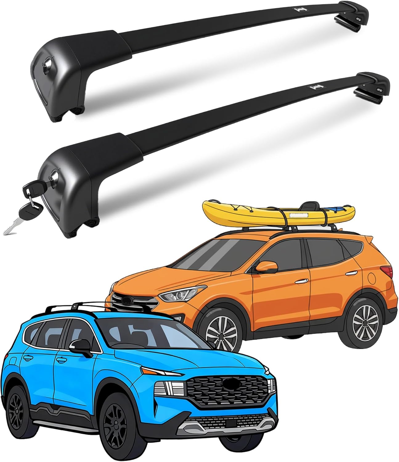 Roof Rack for Hyundai Santa Fe 2013-2018 & 2019-2023 with Flush Rails, 265 LBS Capacity Cross Bars - Anti-Theft Lock - Aerodynamic Noise Reduction - Kayak, Bike, Ski Ready