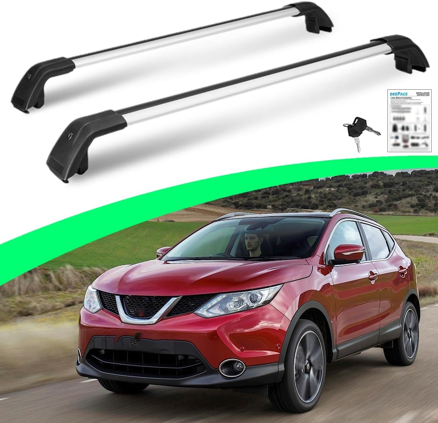 Lockable Roof Racks for Nissan Qashqai 2017-2023, Work w/Factory Raised Side Rails, Anti-Theft Cross Bars