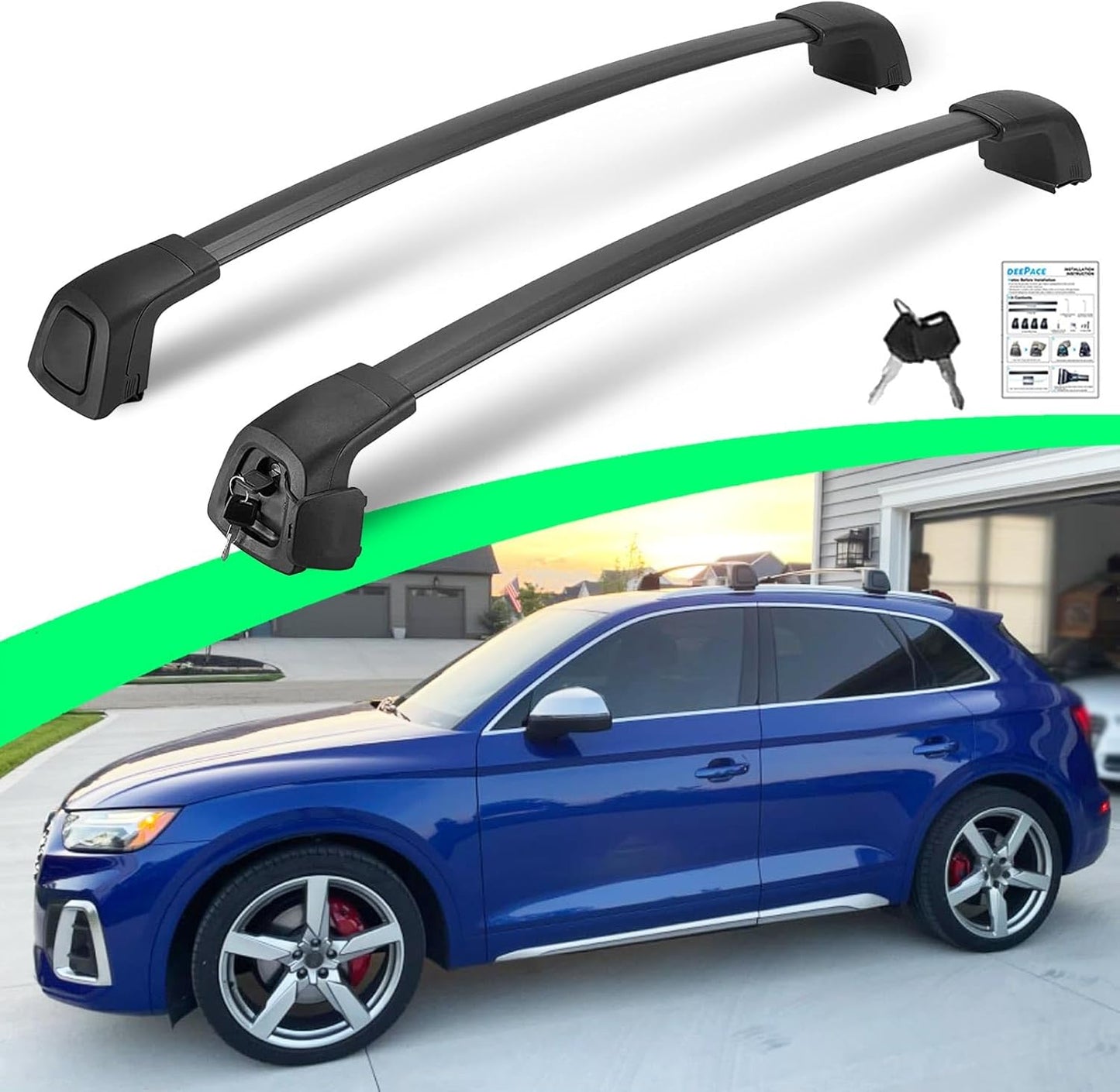 Silent Lockable Roof Racks for Audi Q5 2018-2024, Work with Flush Side Rails, Anti-Theft Cross Bars for Cargo Ski Kayak Bike Accessories