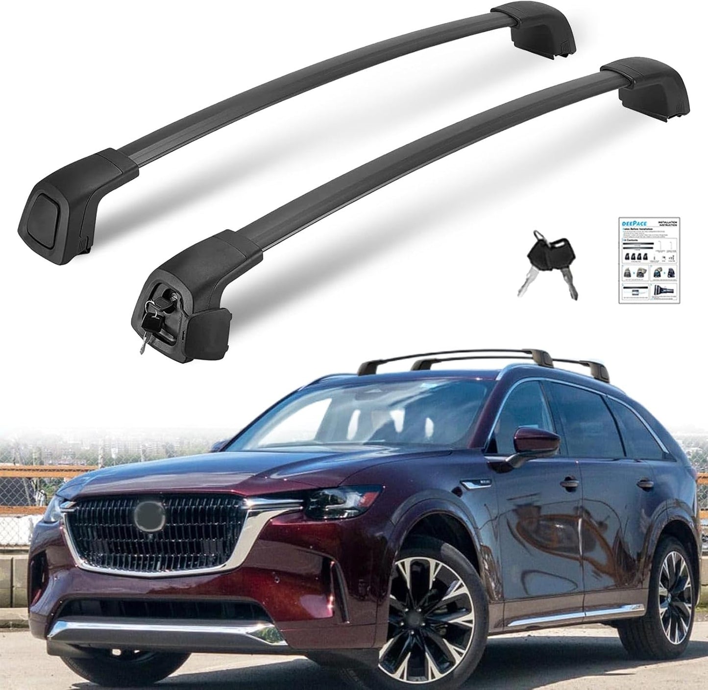 Silent Lockable Roof Racks for Mazda CX-90 & CX-70 2024 2025, Deepace Heavy Duty Cross Bars for Kayak Bike Snowboad