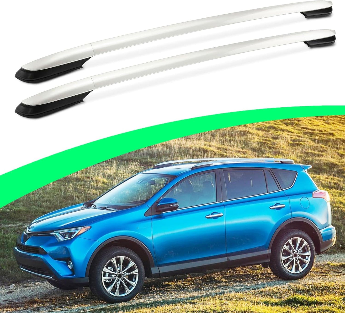 All Aluminum Side Rails for Toyota RAV4 2014-2018, Silver Roof Rails Bolt on Your Original Holes, No Drilling Required