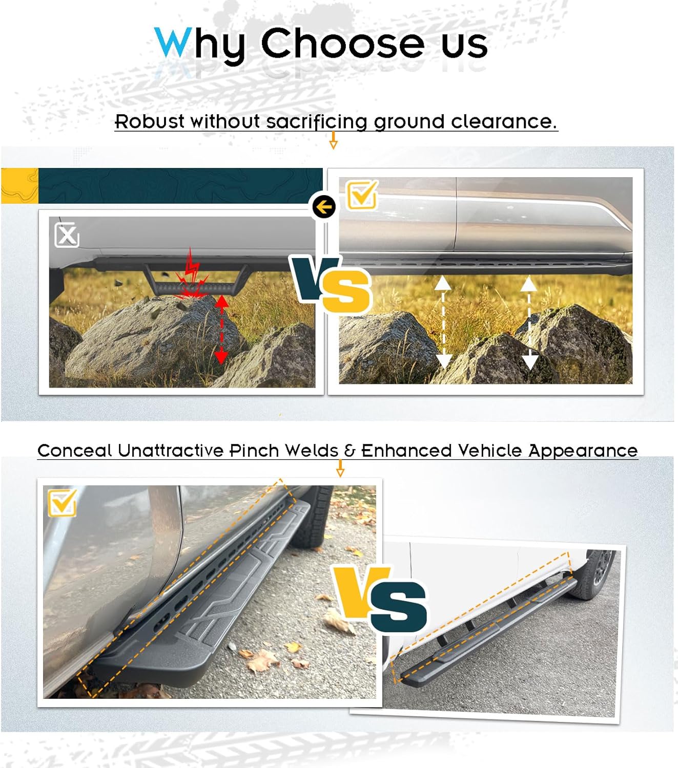 600LBS Running Boards Side Steps for 2024-2026 Toyota Tacoma - Pinch Weld Cover & No Ground Clearance Loss