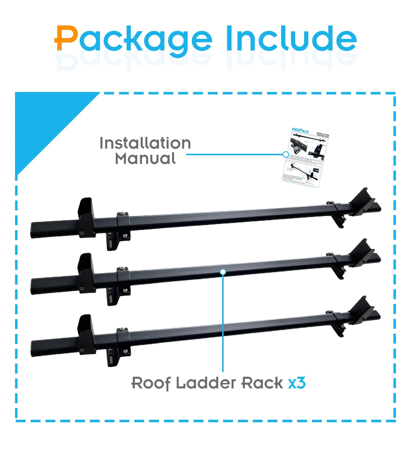400 LBS Ladder Roof Racks for 2015-2024 Ford Transit Cargo 150 250 350 HD, Gloss Black Heavy Duty Stainless Steel Cargo Roof Racks, Pack of 3