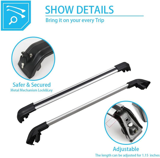 Lockable Roof Racks for Nissan Qashqai 2017-2023, Work w/Factory Raised Side Rails, Anti-Theft Cross Bars