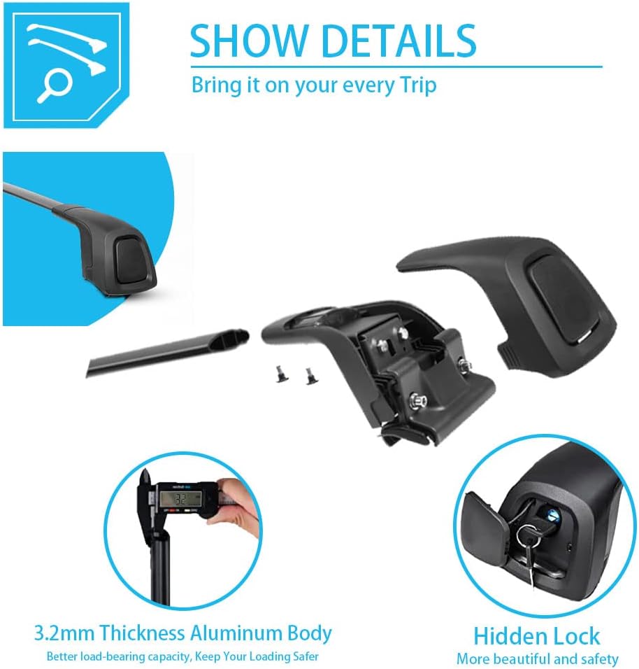 Silent Lockable Cross Bars Roof Racks for 2024 2025 2026 Chevy Equinox EV, Hidden Anti-Theft All Black Rooftop Accessories