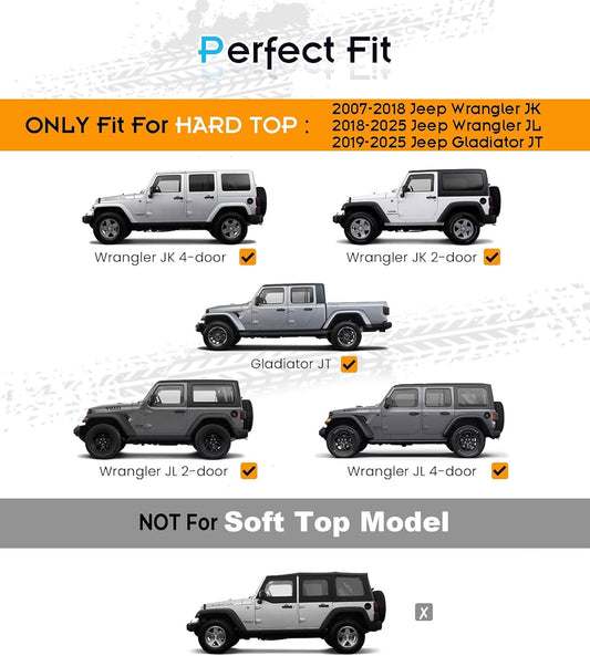 330LBS Lockable 3-PC Roof Racks Compatible with 2007-2025 Jeep Wrangler JK JL Gladiator JT 2&4 Door, Aluminum Black Cross Bars