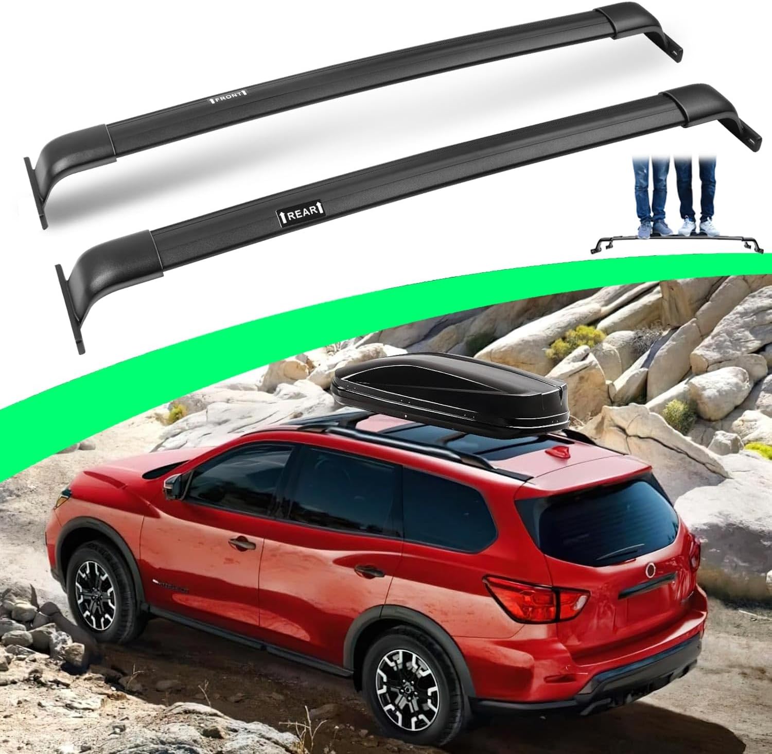 Upgraded 220 LBS Cross Bars Roof Racks for Nissan Pathfinder 2013-2021, Deepace All Aluminum Black Cross Rails for Kayak Ski Rooftop Accessories