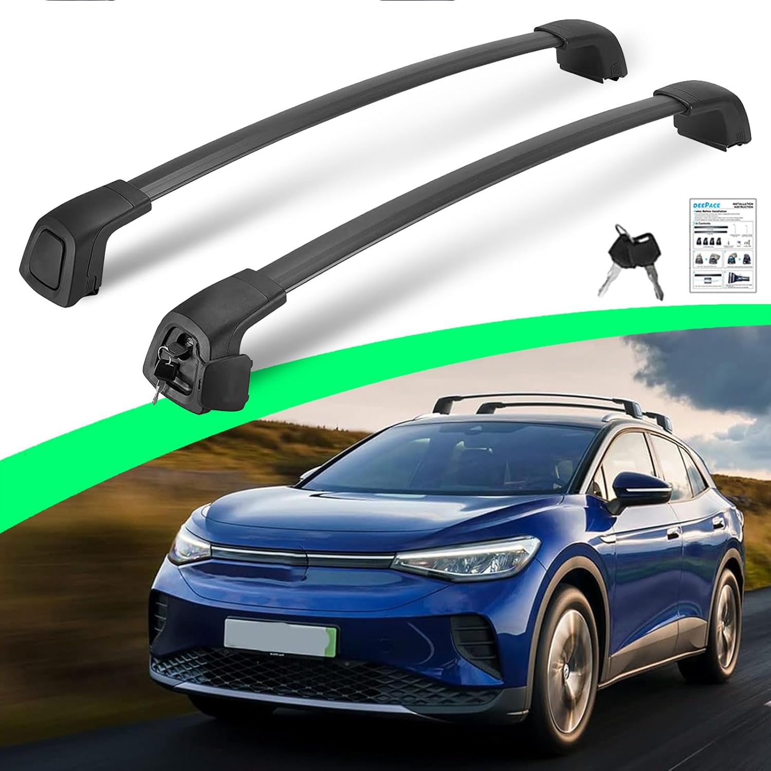 Silent Lockable Roof Racks for VW Volkswagen ID.4 2023 2024 2025, Work with Flush Side Rails, Anti-Theft Cross Bars for Cargo Ski Kayak Bike Accessories