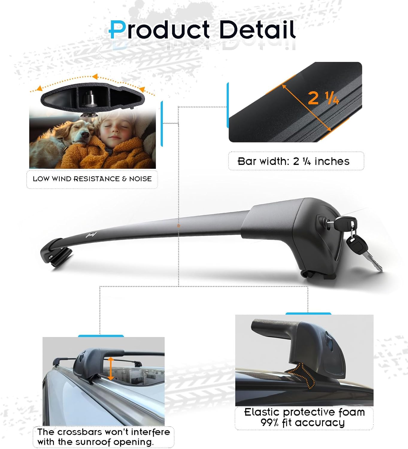 Roof Rack for Hyundai Kona & Kona EV 2018-2023 with Flush Rails, 265 LBS Capacity Cross Bars - Anti-Theft Lock - Aerodynamic Noise Reduction - Kayak, Bike, Ski Ready
