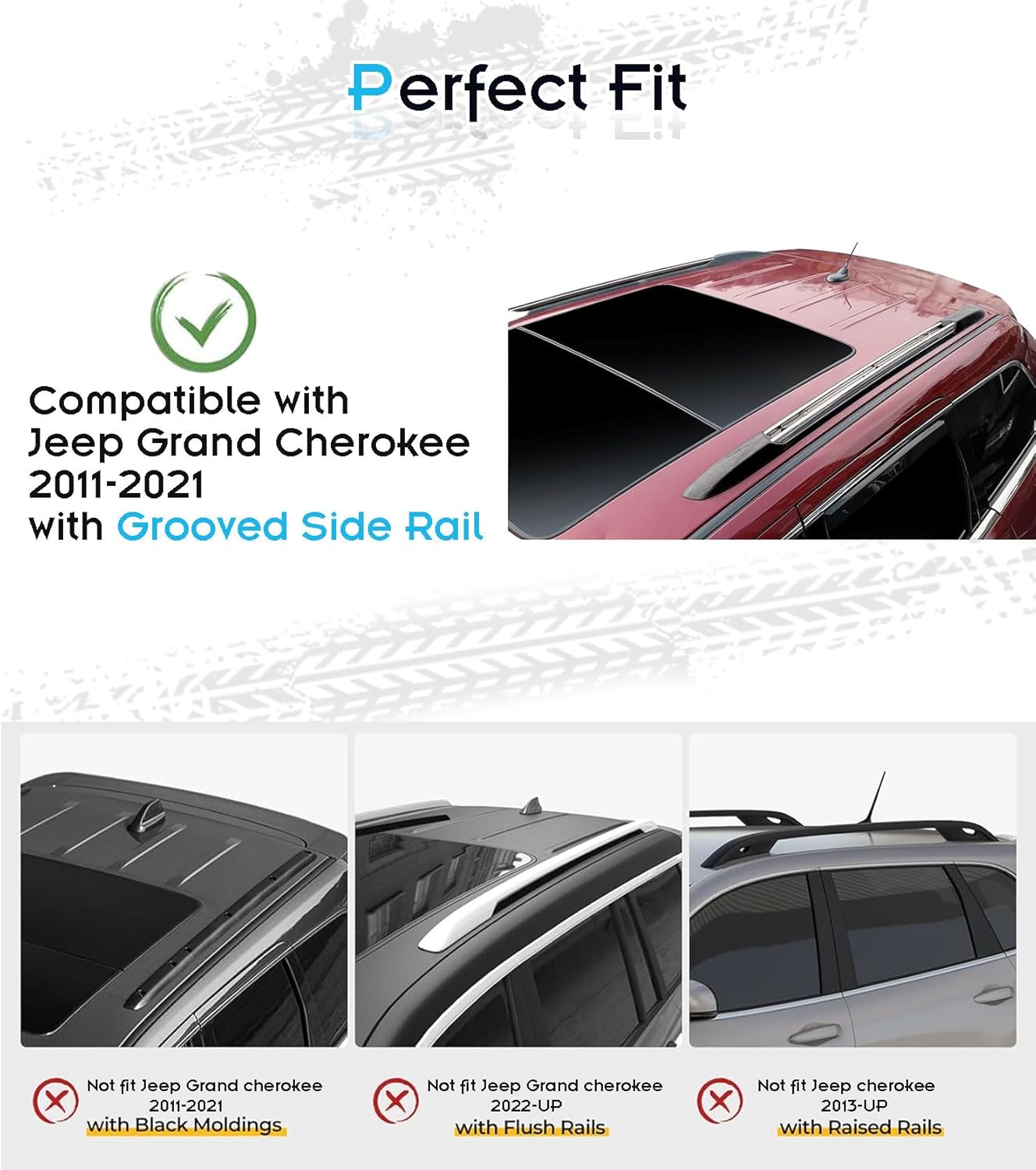 Deepace Roof Rack for Jeep Grand Cherokee 2011-2021 with Grooved Metal Side Rails, 265 LBS Heavy Duty Cross Bars- Anti-Theft Lock- Low Wind Noise- Kayak, Bike, Cargo Ready
