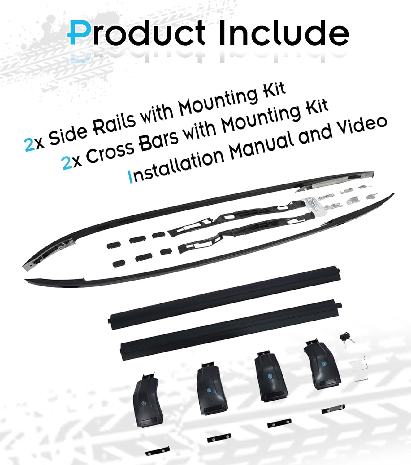 Lockable Roof Rails & Cross Bars for LR Discovery Sport, 2 Side Rails & 2 Roof Racks, Deepace All Black Rooftop Accessories (2014-2025)