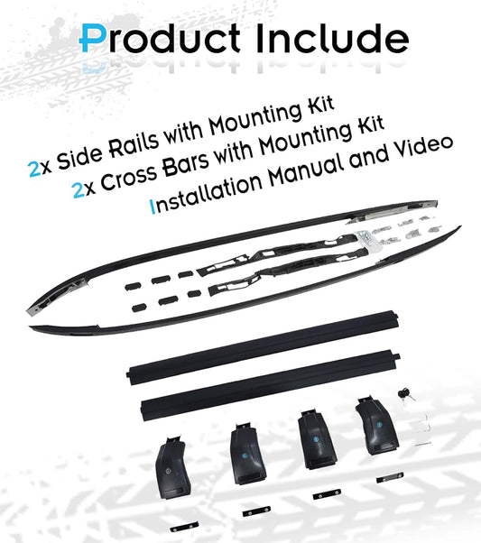 Lockable Roof Rails & Cross Bars for LR Discovery Sport, 2 Side Rails & 2 Roof Racks, Deepace All Black Rooftop Accessories (2014-2025)