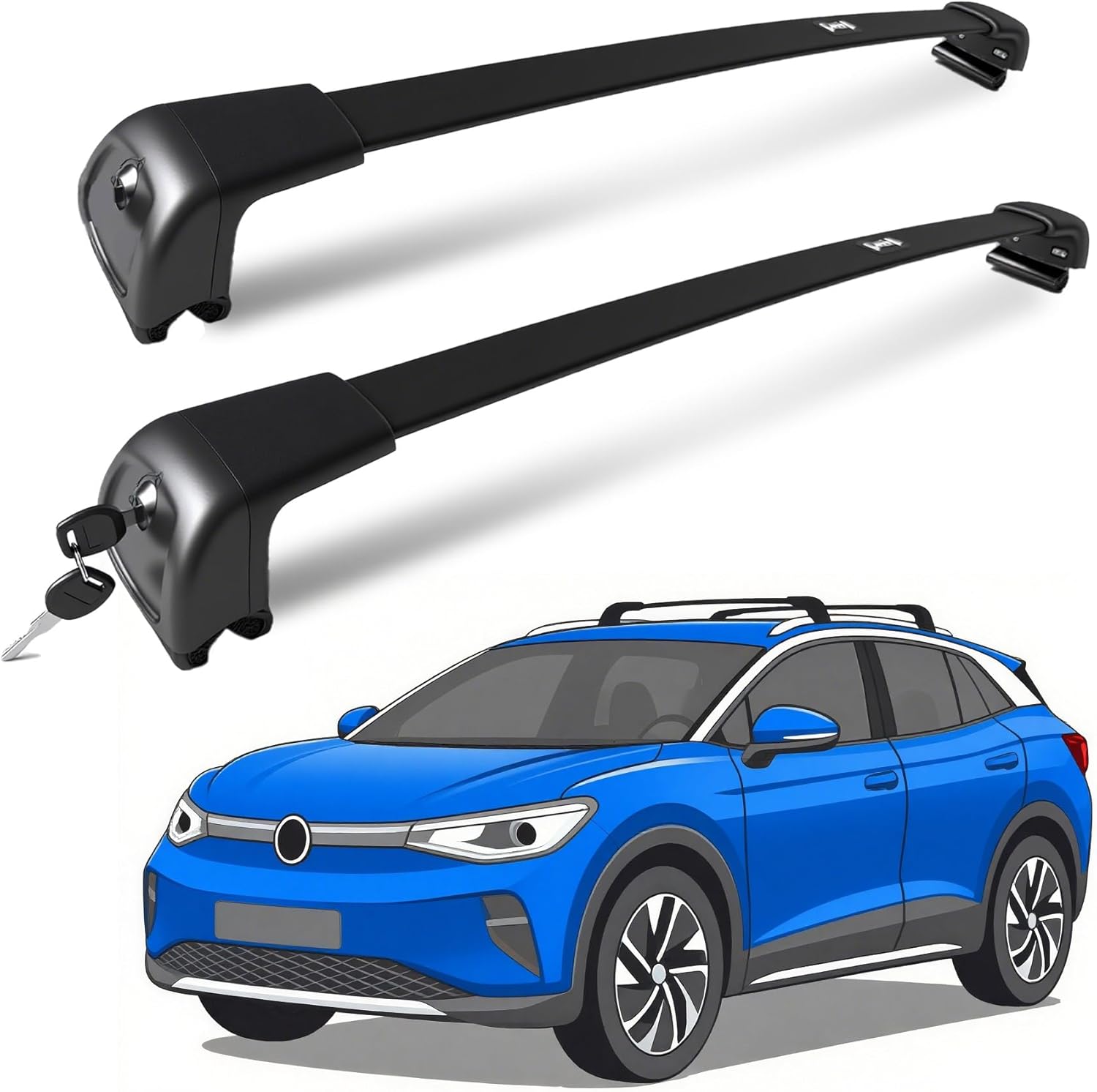 Deepace Roof Rack for VW Volkswagen ID.4 2021-2022 with Flush Rails, 265 LBS Capacity Cross Bars - Anti-Theft Lock - Aerodynamic Noise Reduction - Kayak, Bike, Ski Ready