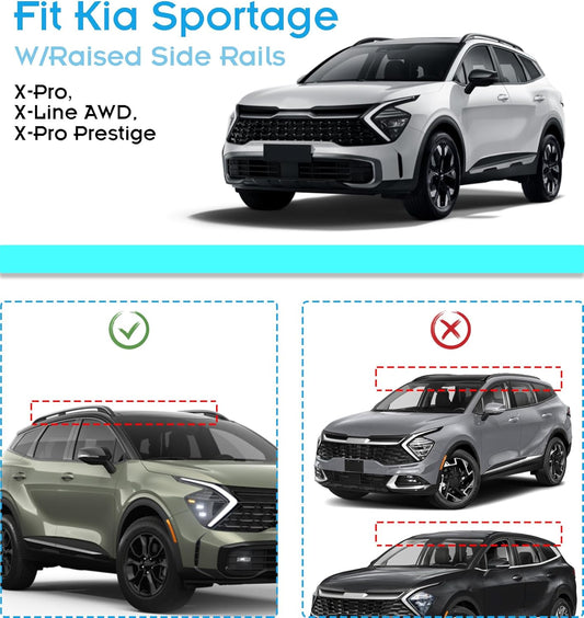 260 LBS Roof Racks for Sportage X-Line/X-Pro, Work with Raised Side Rails, All Aluminum Clamp Cross Bars - for Cargo Ski Kayak Bike Accessories, Fits 2023-2026 Year