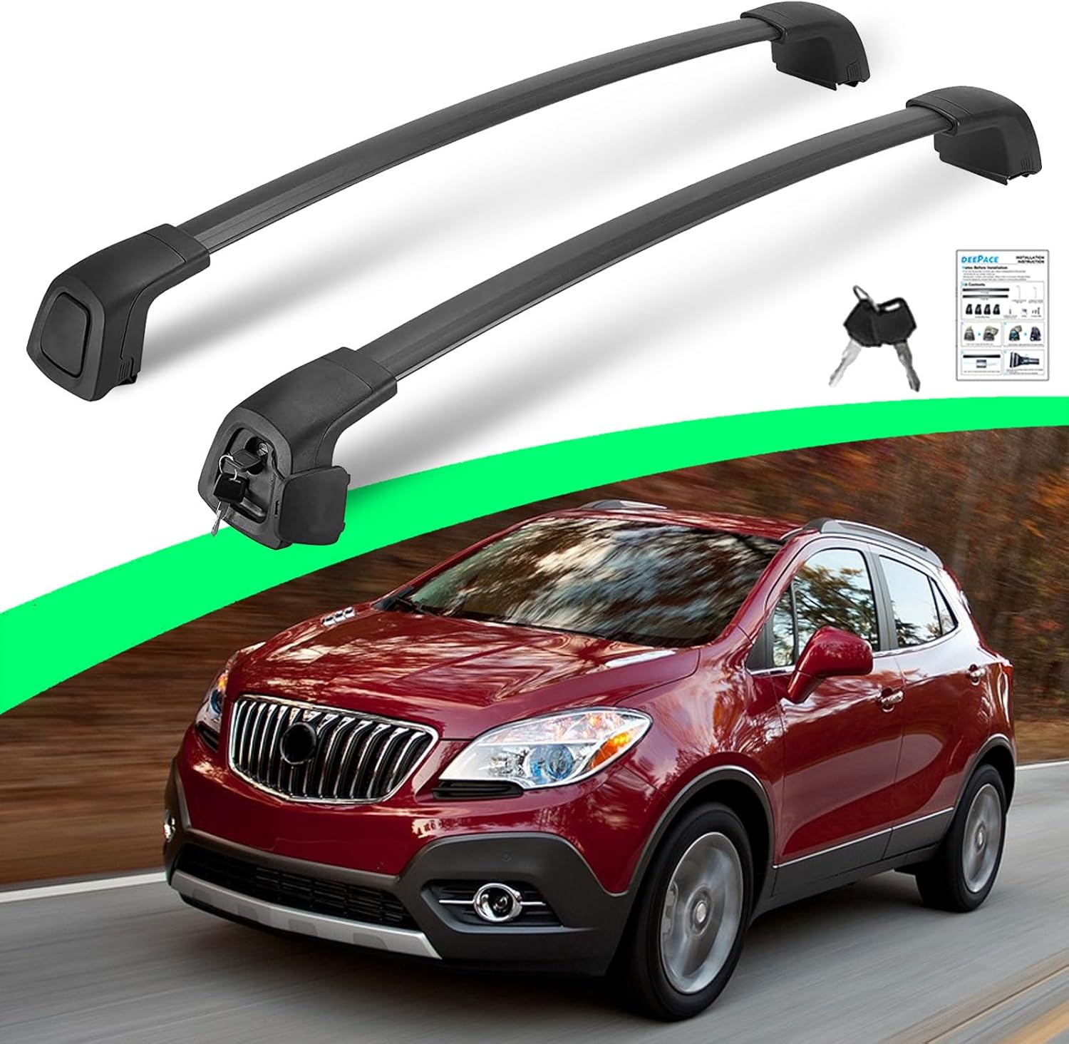 Silent Lockable Roof Racks for Buick Encore 2013-2022, Work with Flush Side Rails, Anti-Theft Cross Bars for Cargo Ski Kayak Bike Accessories