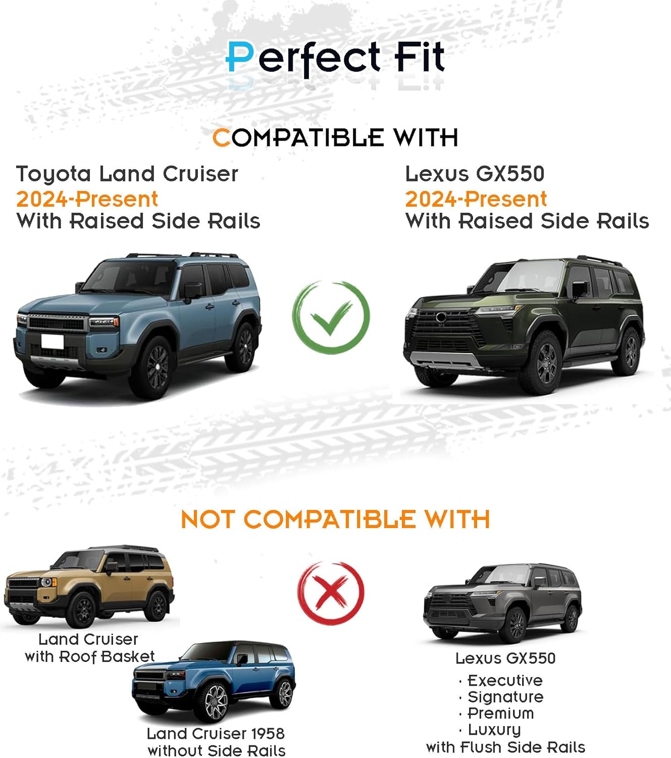 330LBS Lockable Roof Rack Cross Bars for 2024 2025 Toyota Land Cruiser 250 & Lexus GX550, 2-Hole 2-Screw Mounting & Custom Fit Design