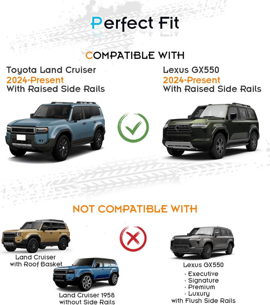 330LBS Lockable Roof Rack Cross Bars for 2024 2025 Toyota Land Cruiser 250 & Lexus GX550, 2-Hole 2-Screw Mounting & Custom Fit Design