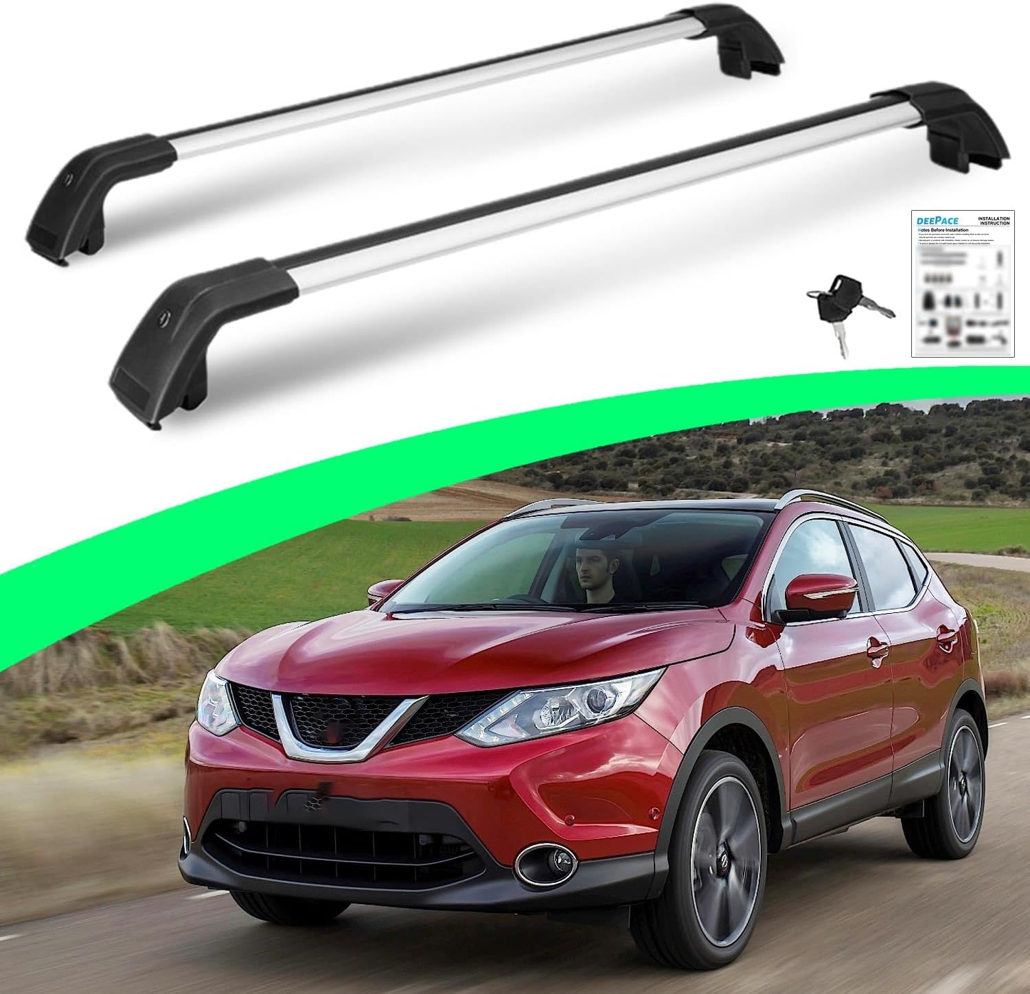 Lockable Roof Racks for Nissan Qashqai 2017-2023, Work w/Factory Raised Side Rails, Anti-Theft Cross Bars