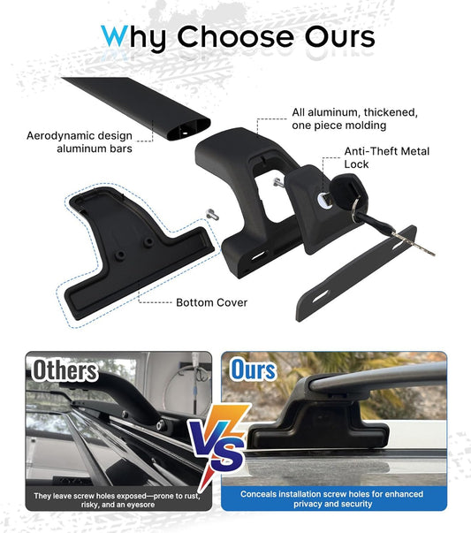 265 LBS Roof Rack for Chevy Trax 2023-2026, Anti-Theft Design - Hidden Screws & Low Wind Noise Aluminum Cross Bars