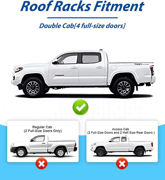 Upgrade 200LBS Roof Racks Cross Bars for Toyota Tacoma 2005-2023 Double Cab, Roof Side Rails Cross Rails for Off Road Adventure Cargo Rooftop Accessories