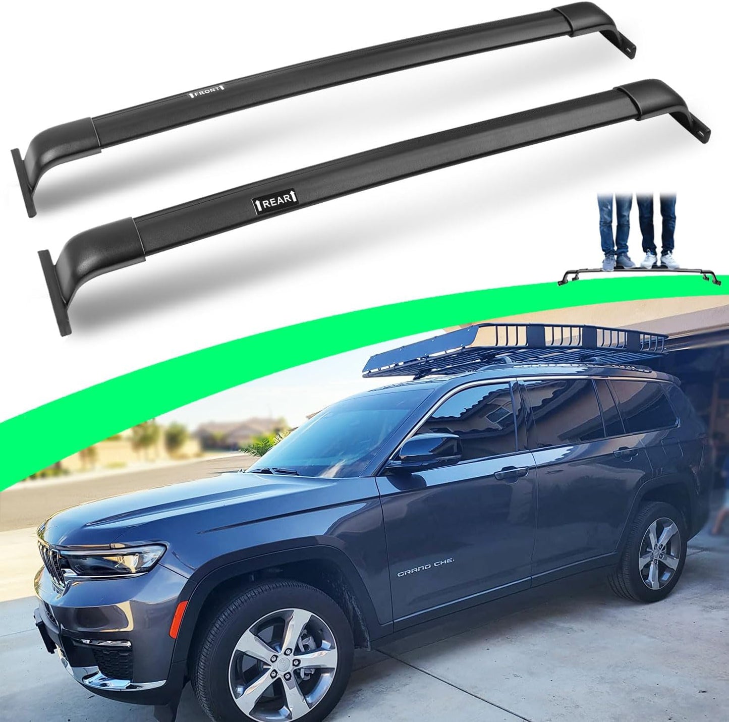 220 LBS Roof Racks Cross Bars for 2021-2025 Jeep Grand Cherokee L & 2022-2025 Grand Cherokee WL, Deepace Black All Aluminum Alloy Cross Rails