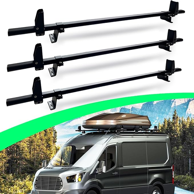 400 LBS Ladder Roof Racks for 2015-2024 Ford Transit Cargo 150 250 350 HD, Gloss Black Heavy Duty Stainless Steel Cargo Roof Racks, Pack of 3