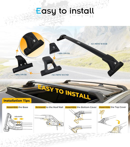 300 LBS Lockable Roof Rack Cross Bars for 2021-2025 Jeep Grand Cherokee L 3-Row and 2022-2025 Jeep Grand Cherokee 2-Row - Hidden Screws & Low Wind Noise Aluminum Cargo Carrier