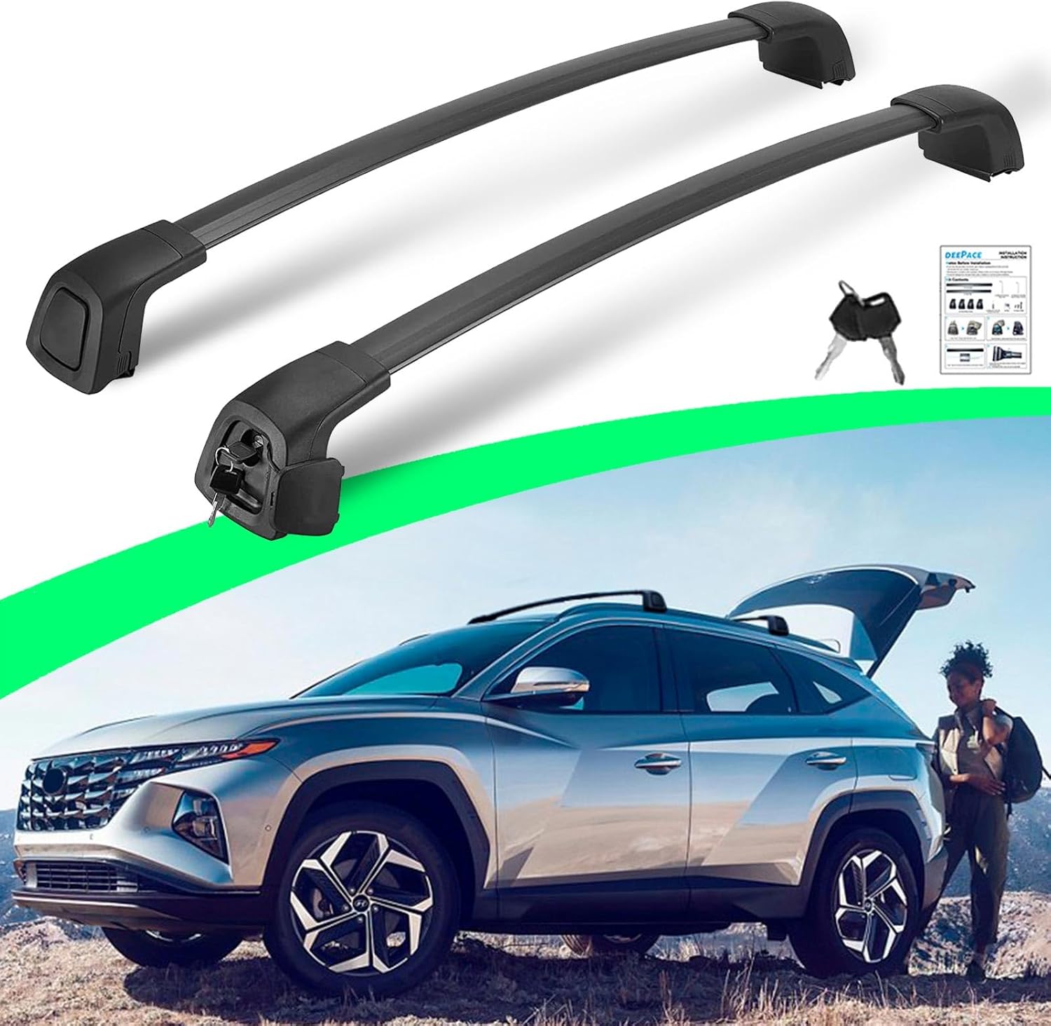 Silent Lockable Cross Bars Roof Racks for Hyundai Tucson 2022-2025 SE SEL N Line Limited NX4, Deepace Black Anti-Theft 165 LBS Cross Rails
