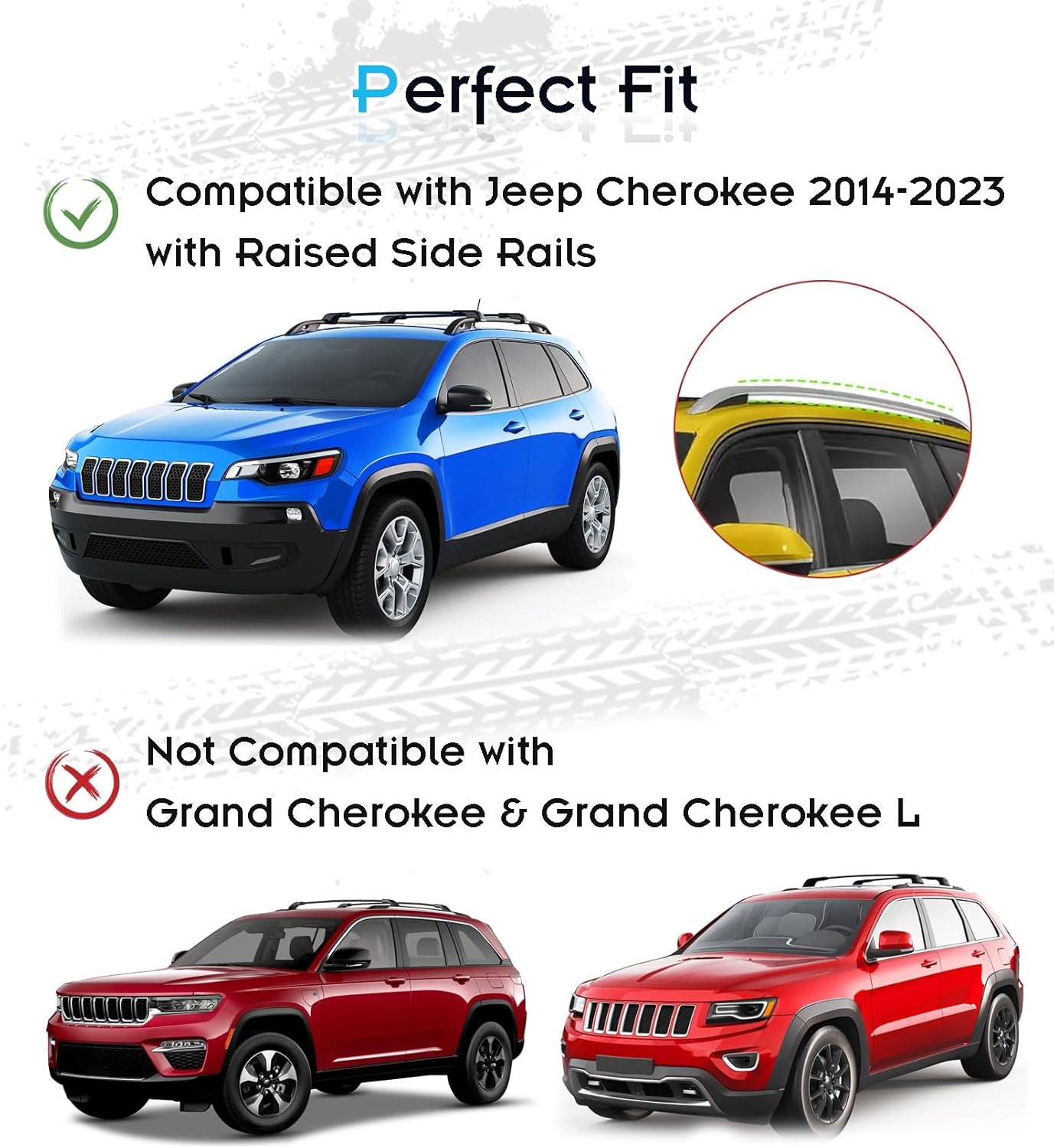 330LBS Lockable Roof Rack Cross Bars for Jeep Cherokee 2014-2023 with Raised Side Rails, 2-Hole 2-Screw Mounting & Custom Fit Design