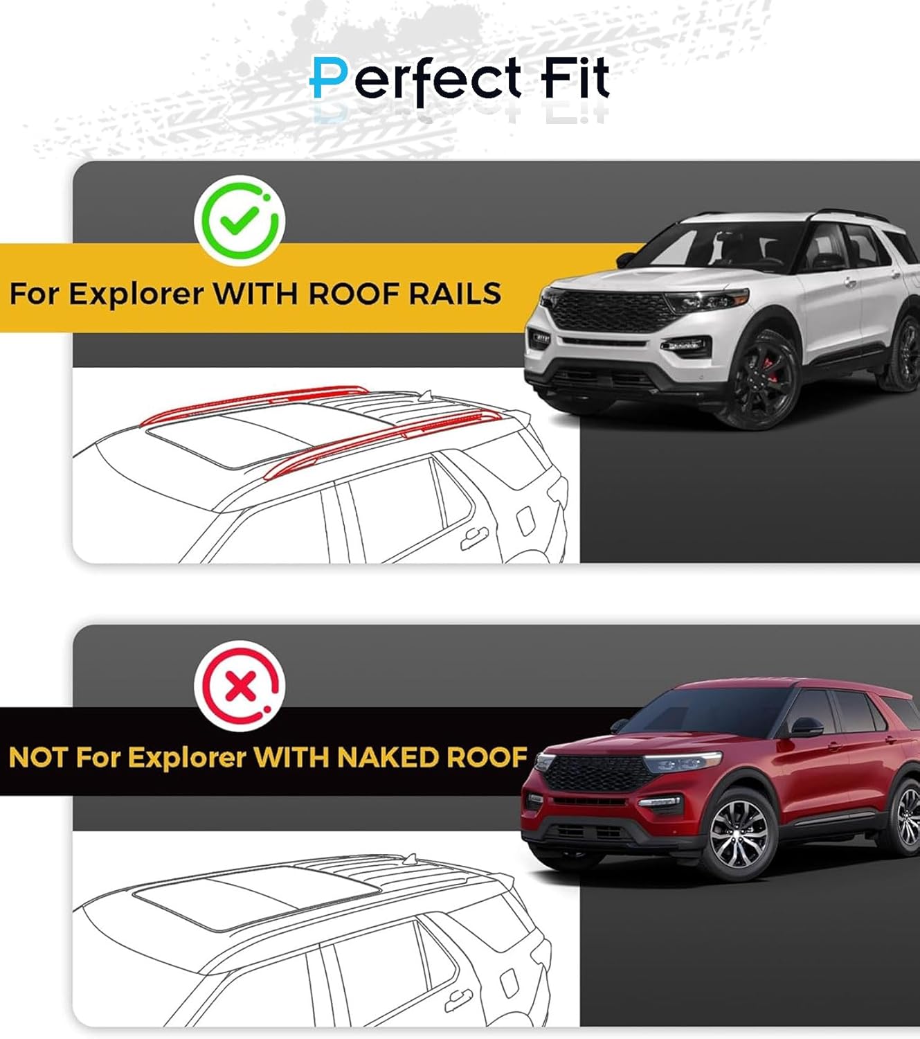 330LBS Lockable Roof Rack Cross Bars for Ford Explorer 2020-2025, 2-Hole 2-Screw Mounting & Custom Fit Design