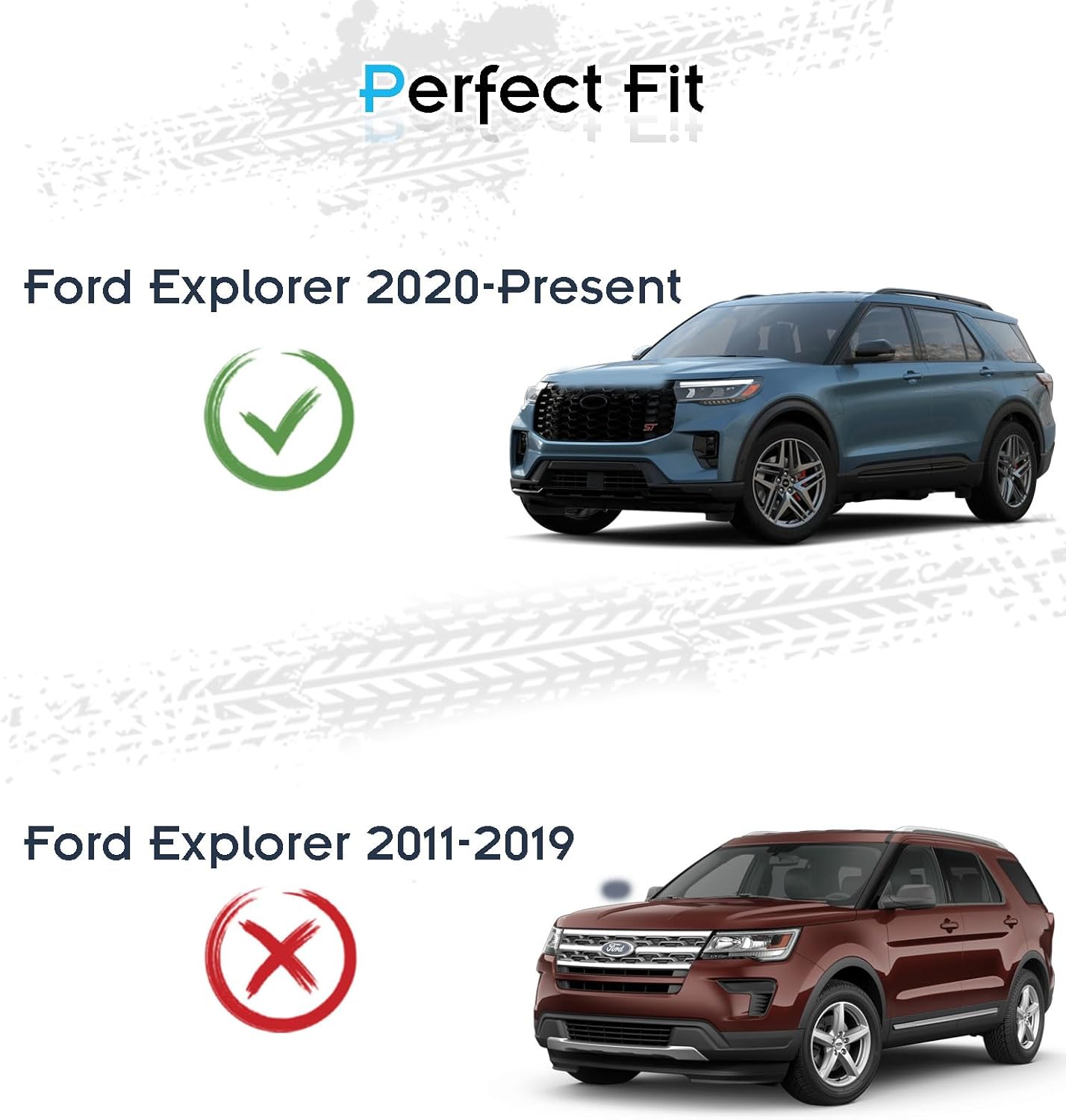 Running Boards Side Steps Fit for 2020-2025 Ford Explorer & Hybrid w/Mud Flaps (No Drilling Required)