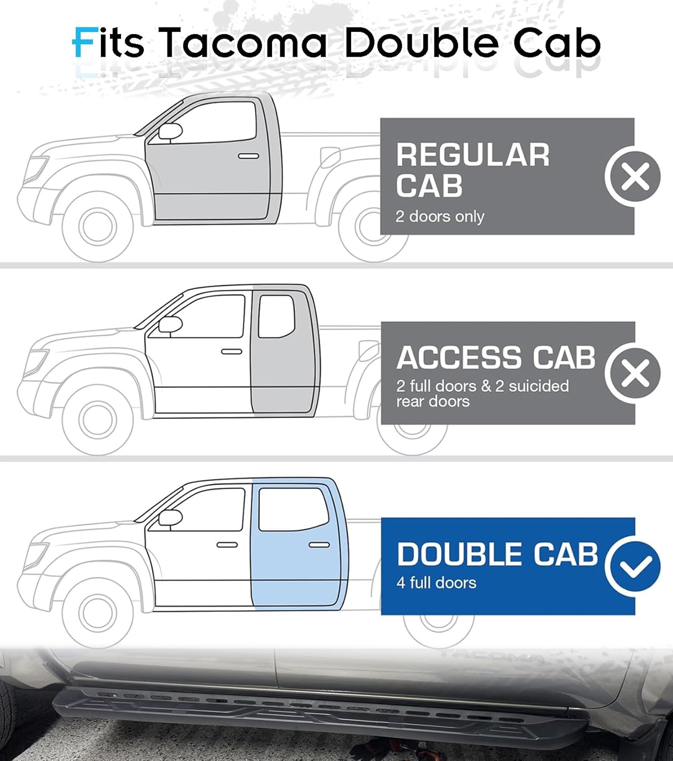 600LBS Running Boards Side Steps for 2024-2026 Toyota Tacoma - Pinch Weld Cover & No Ground Clearance Loss