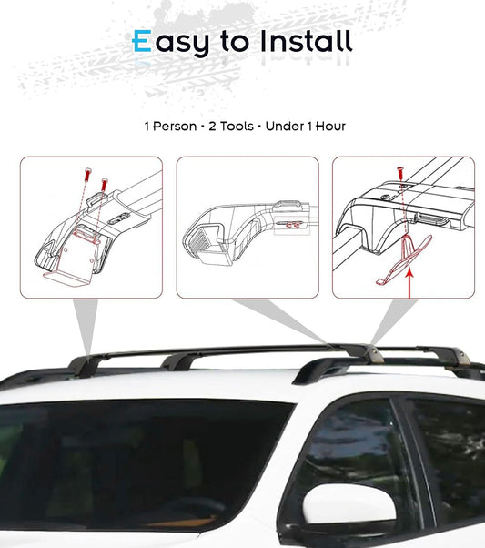 330LBS Lockable Roof Rack Cross Bars for Jeep Cherokee 2014-2023 with Raised Side Rails, 2-Hole 2-Screw Mounting & Custom Fit Design