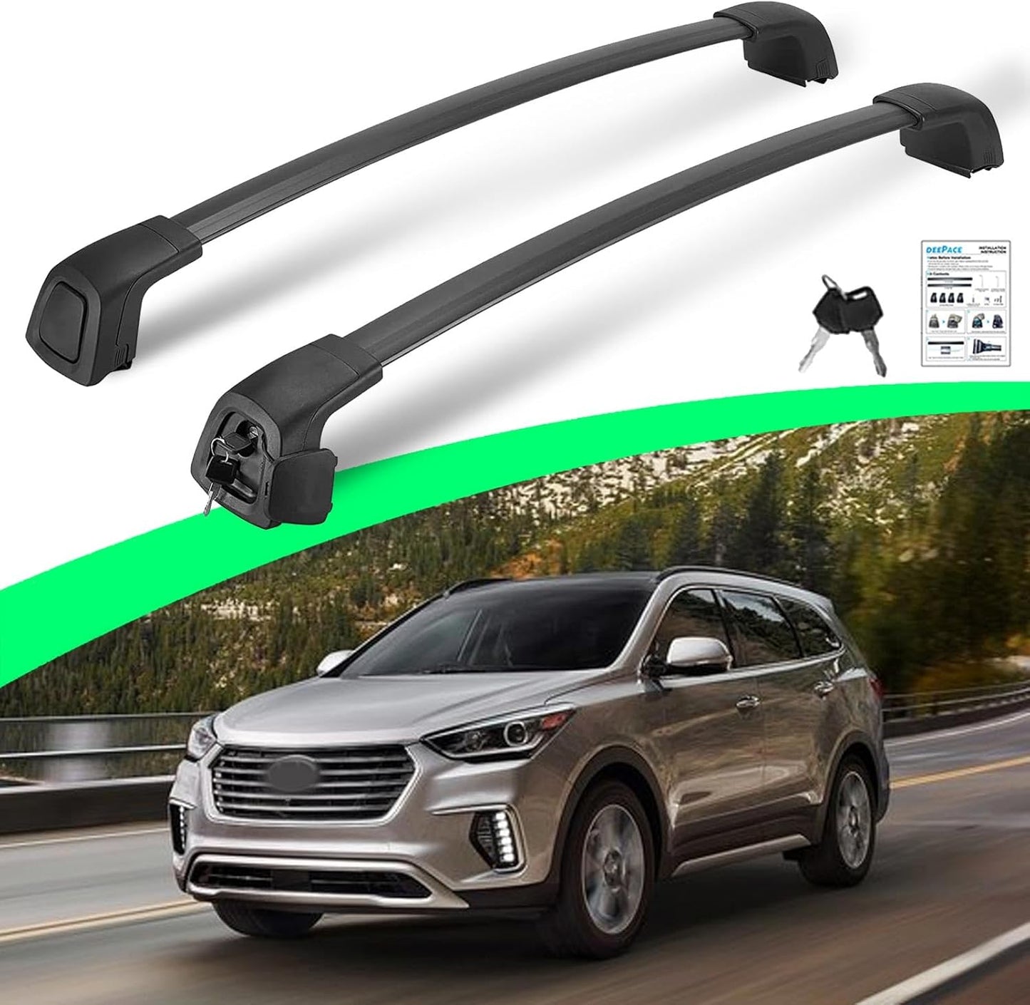Upgraded Silent Roof Racks for 2013-2018 Hyundai Santa Fe Sport & Santa Fe XL, Anti-Theft Cross Bars for Rooftop Cargo Ski Kayak Bike Accessories