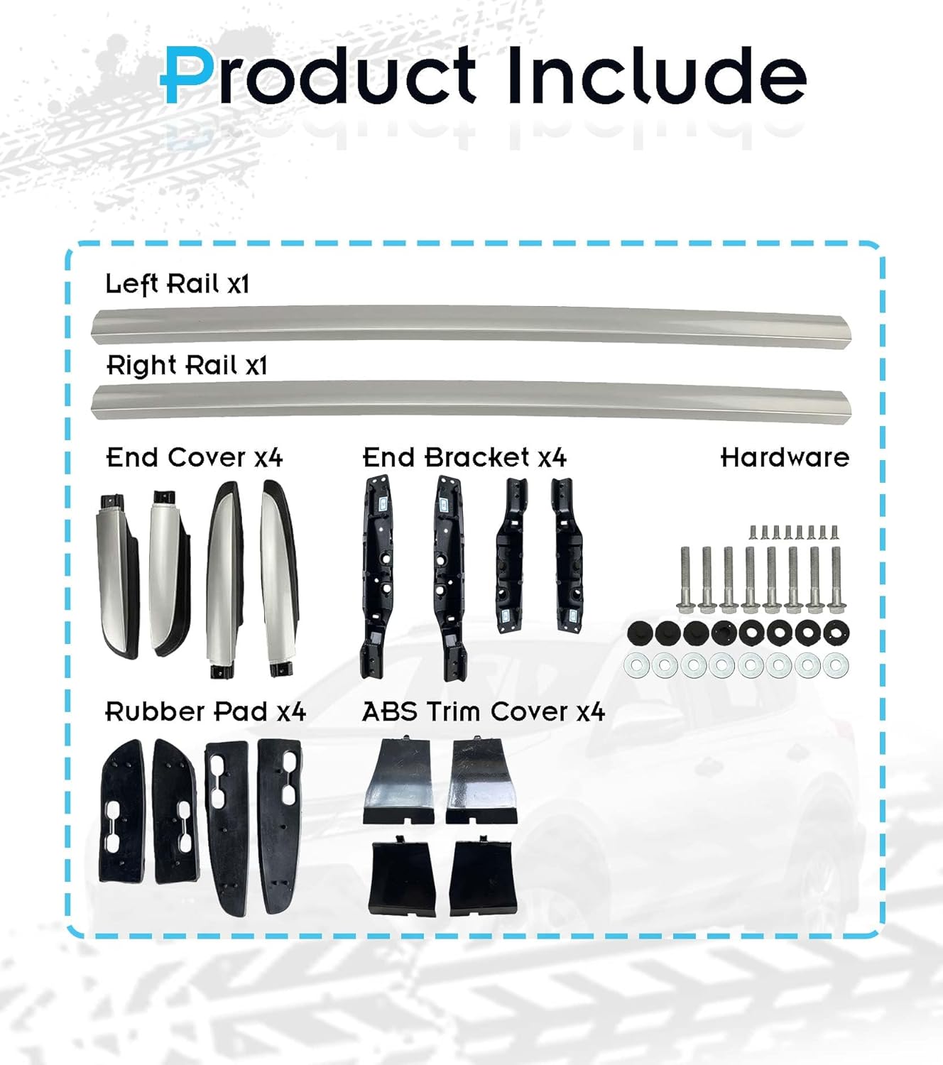 All Aluminum Side Rails for Toyota RAV4 2014-2018, Silver Roof Rails Bolt on Your Original Holes, No Drilling Required