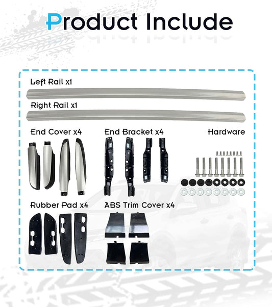 All Aluminum Side Rails for Toyota RAV4 2014-2018, Silver Roof Rails Bolt on Your Original Holes, No Drilling Required