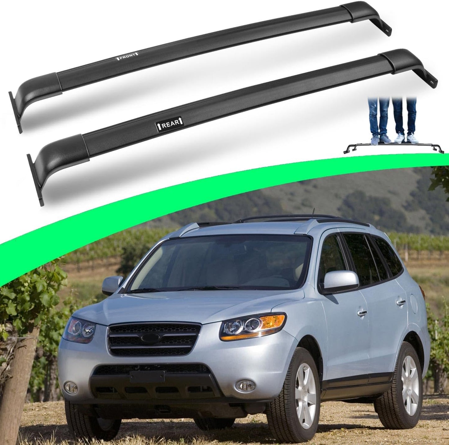220 LBS Roof Racks for 2007-2012 Hyundai Santa Fe, Cross Bars for Rooftop Cargo Ski Kayak Bike Accessories