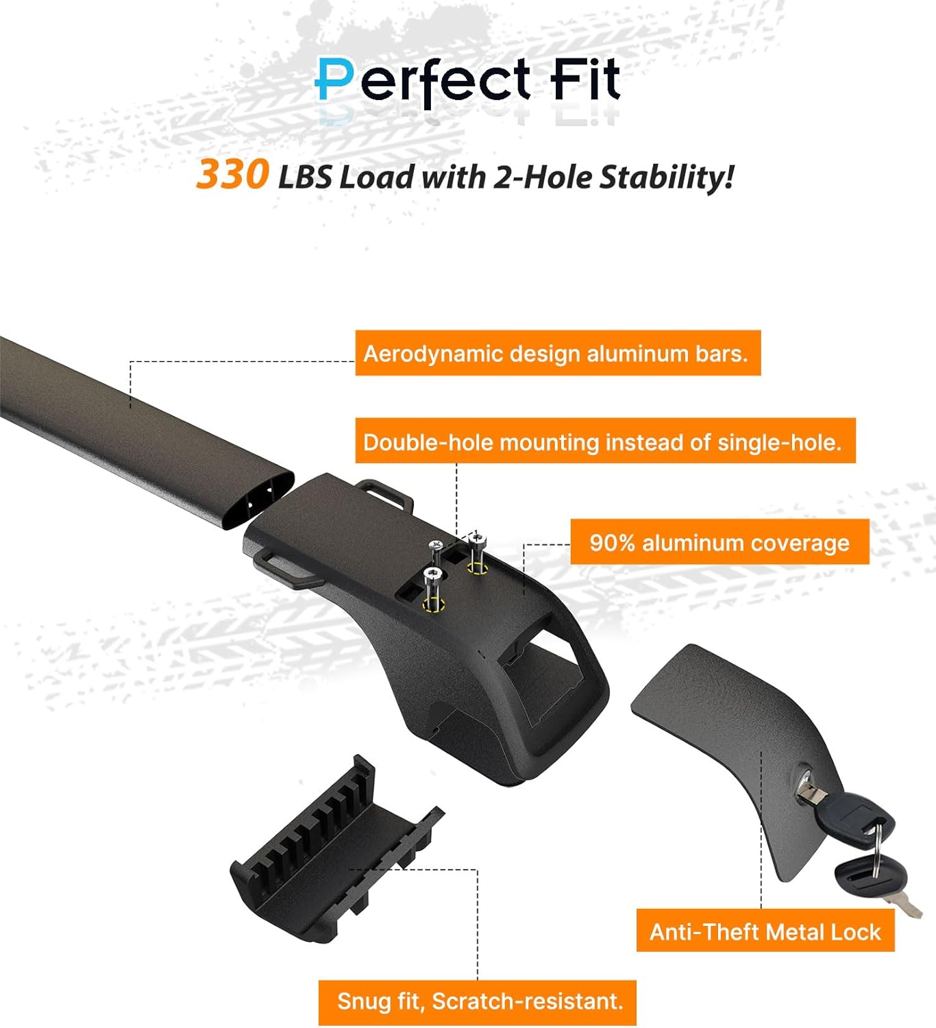 330LBS Lockable Roof Rack Cross Bars for Ford Explorer 2020-2025, 2-Hole 2-Screw Mounting & Custom Fit Design