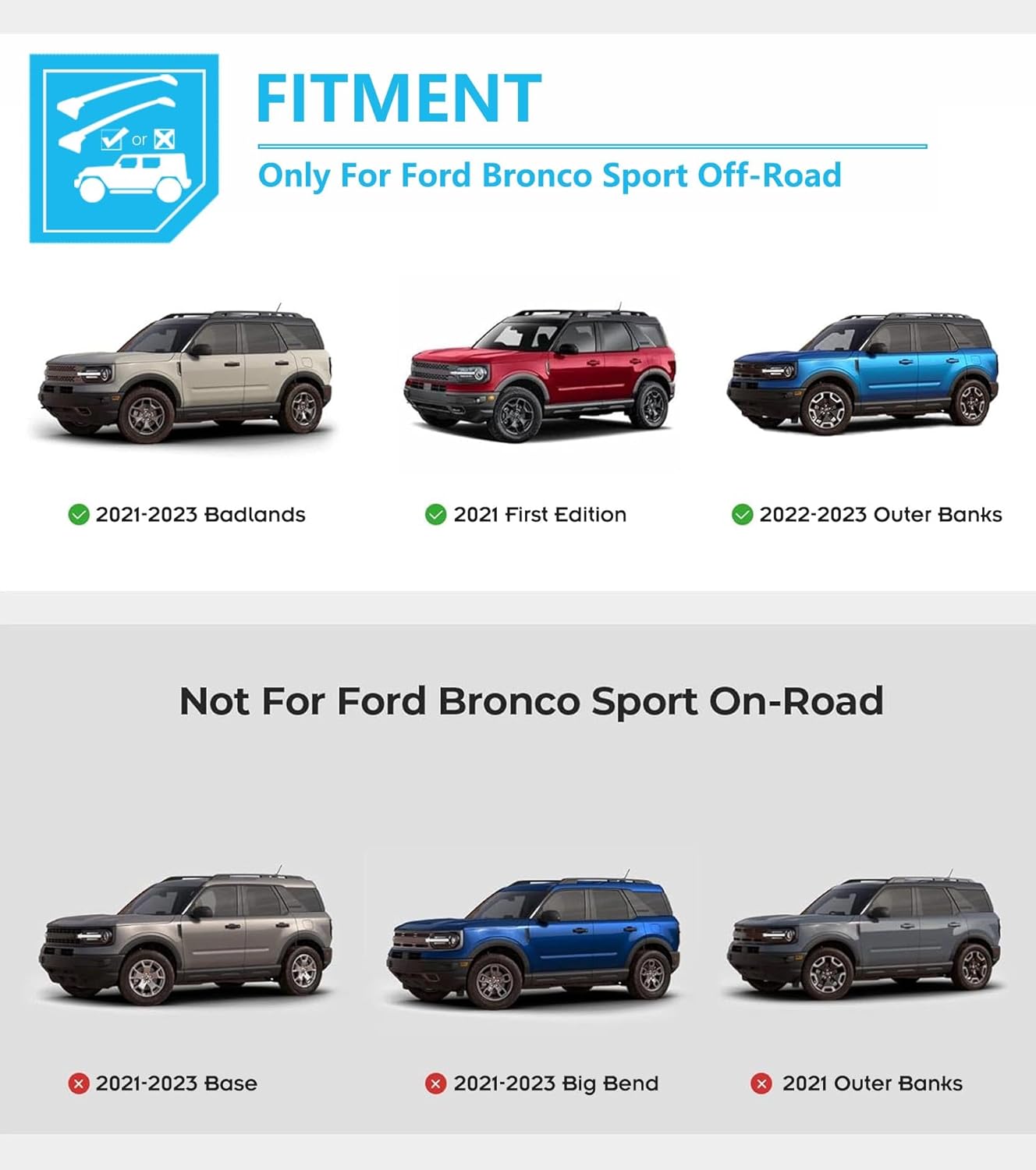 All Aluminum 265LBS Roof Racks for Ford Bronco Sport Off-Road Version, Compatible with First Edition 2021 & Outer-Banks 2022-2025 & Badlands 2021-2025 Trim