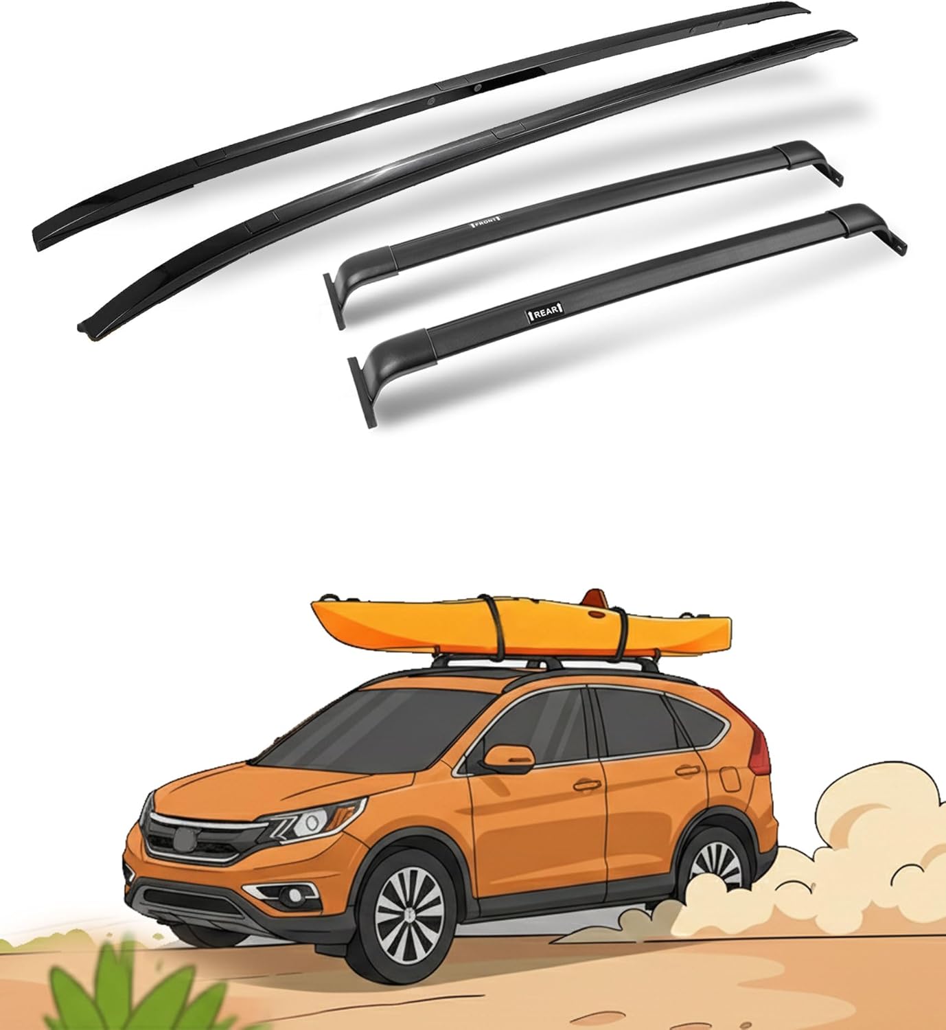 220LBS Roof Rails & Roof Racks for 2012-2016 Honda CR-V, Upgraded Aluminum Side Rails - OE Style All Black Set of 4 with 2 Side Rails and 2 Cross Bars