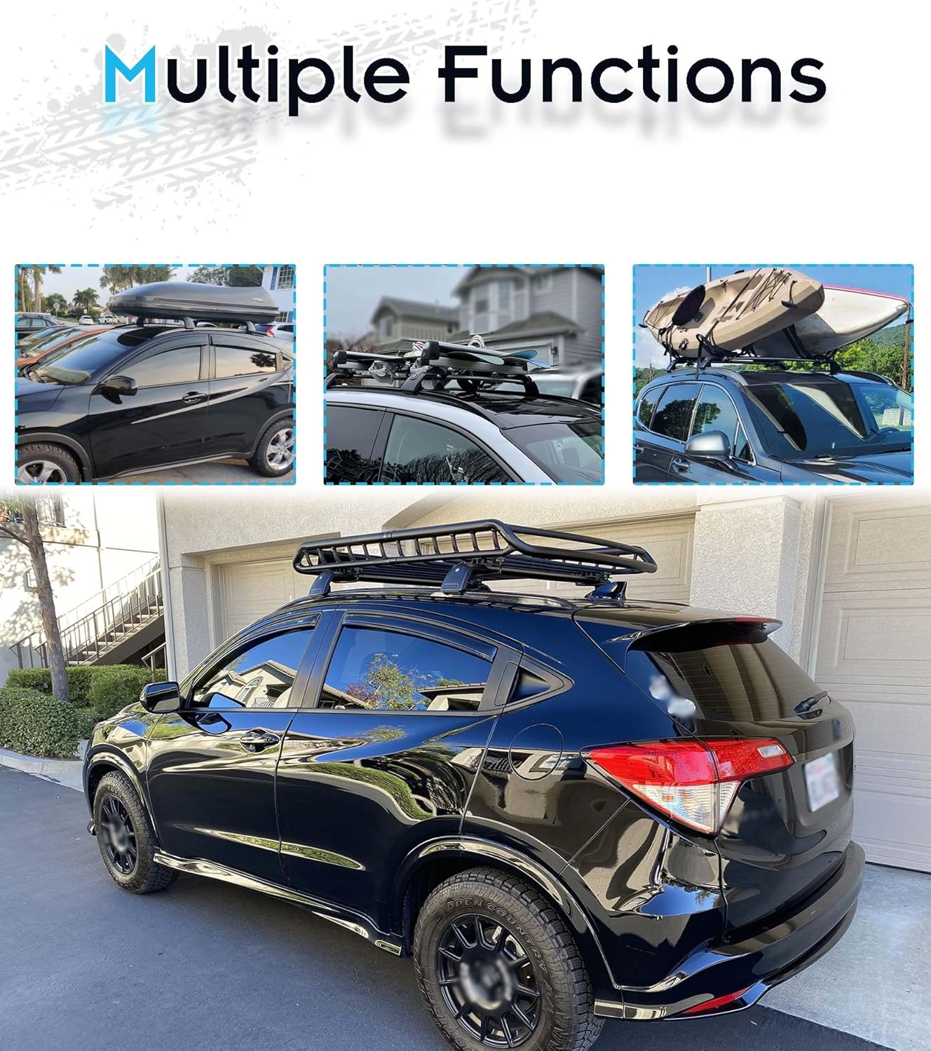 Lockable Roof Rails & Cross Bars for Honda HR-V 2016-2022, 2 Side Rails & 2 Roof Racks, Deepace All Black Rooftop Accessories
