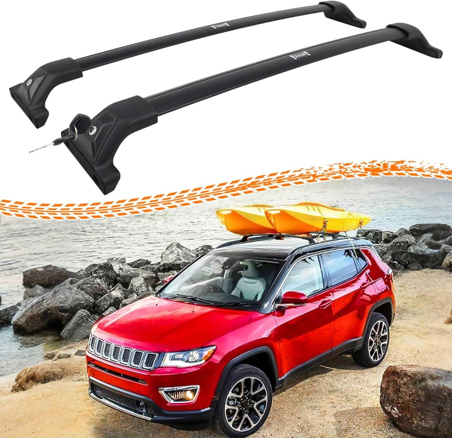 Deepace 300 LBS Lockable Roof Rack Cross Bars for Jeep Compass 2018-2025 (Except Trailhwak) - Hidden Screws & Low Wind Noise Aluminum Cargo Carrier