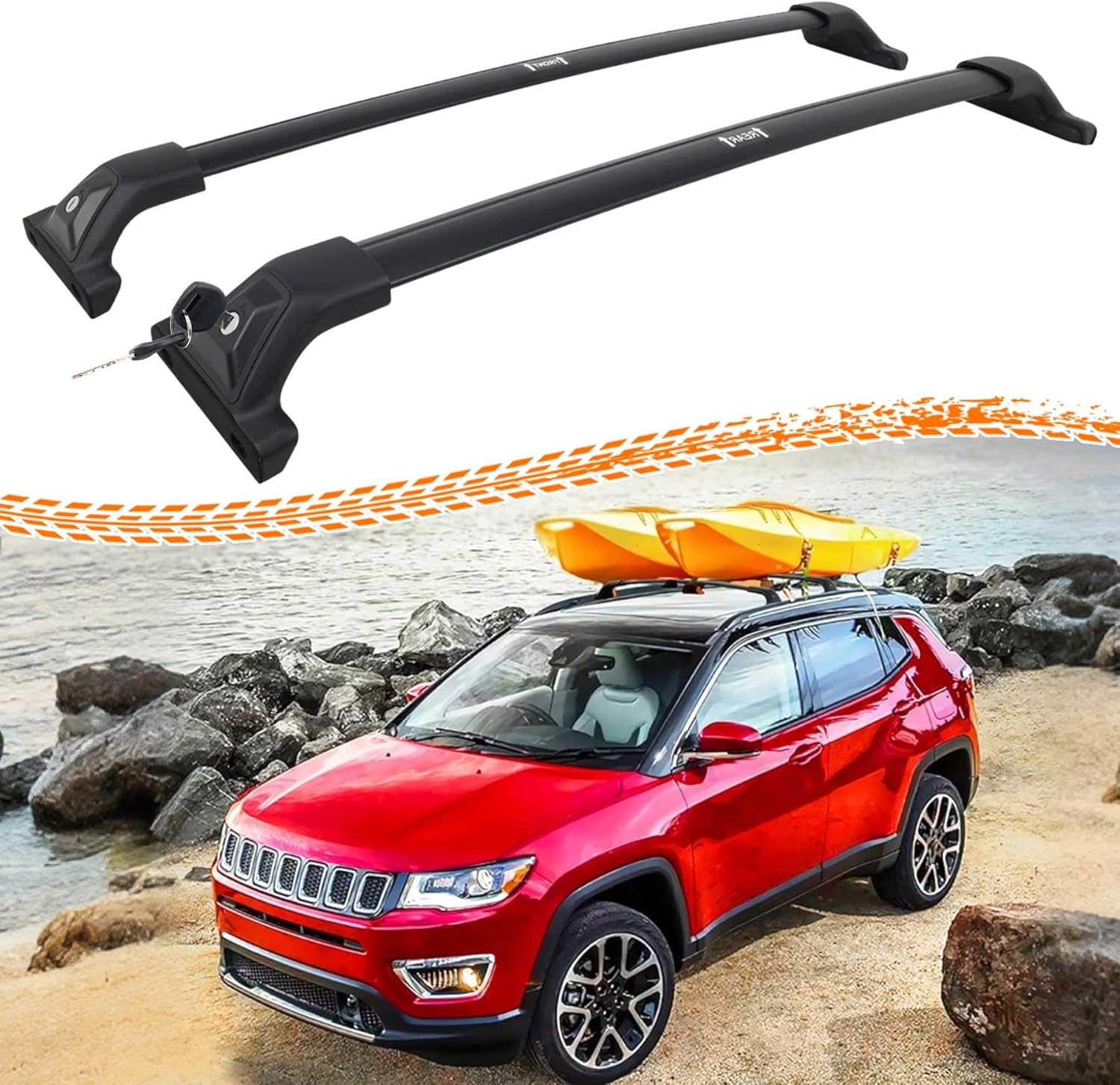 Deepace 300 LBS Lockable Roof Rack Cross Bars for Jeep Compass 2018-2025 (Except Trailhwak) - Hidden Screws & Low Wind Noise Aluminum Cargo Carrier
