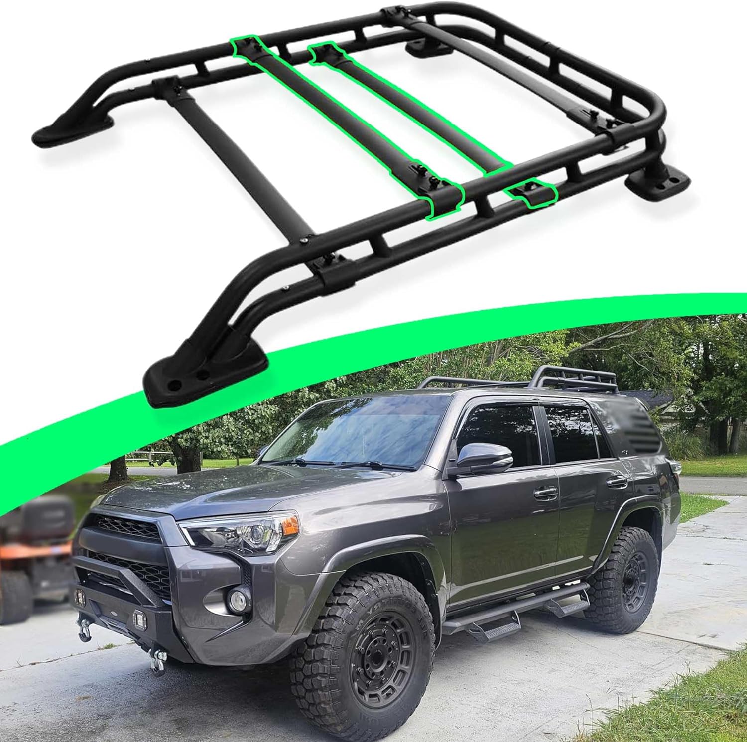 350LBS Roof Racks Basket for 2010-2024 Toyota 4RUNNER TRD Pro Sport, Black Aluminum Extension Top Luggage Holder Cross Bars