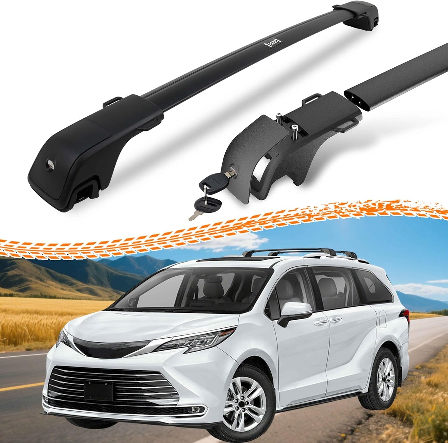 330LBS Lockable Roof Rack Cross Bars for Toyota Sienna 2021-2025, 2-Hole 2-Screw Mounting & Custom Fit Design