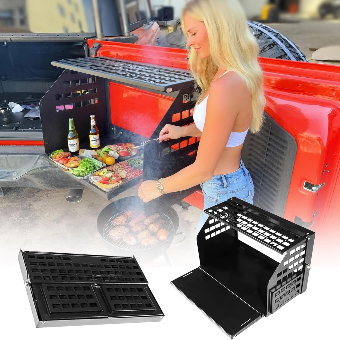 Deepace Aluminum Rear Door Tailgate Table with Molle Panel for Ford Bronco 2021-2025, 2 and 4 Door